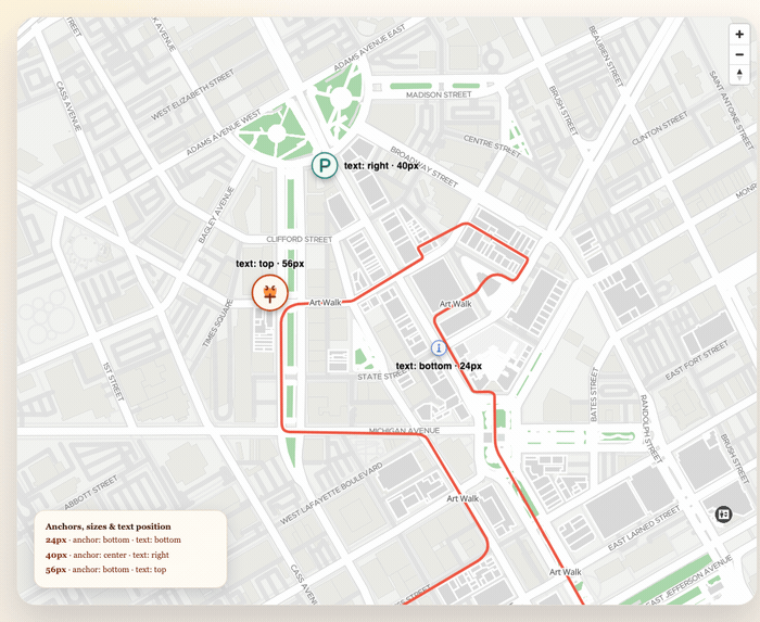 Anchors demo: bottom, center, and top positioning with different sizes