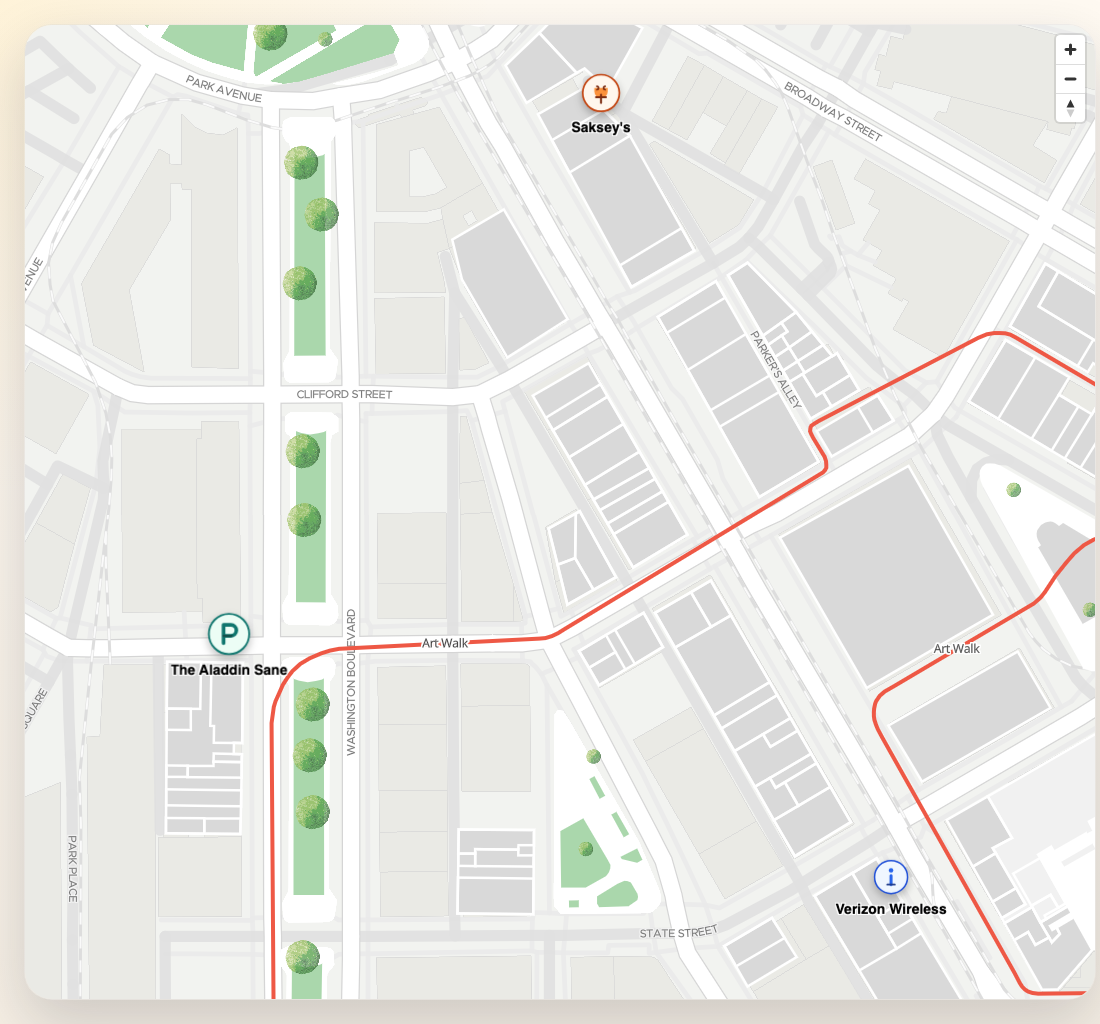 Map with icon-based markers of varying sizes and anchors