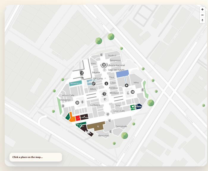 Place click demo: selecting different places with detail panel