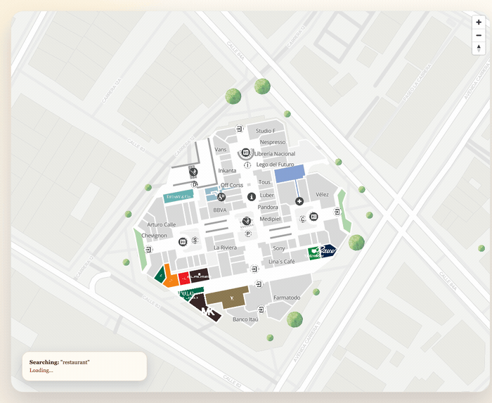 Search and highlight demo: searching places and coloring results